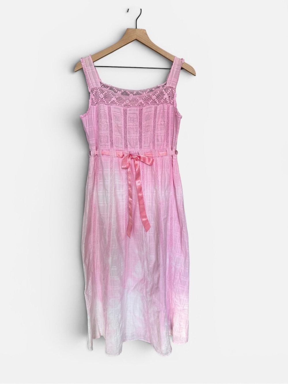 LoveShackFancy Judalon Dress Pink Lace Ribbon Tie Cotton Maxi XS